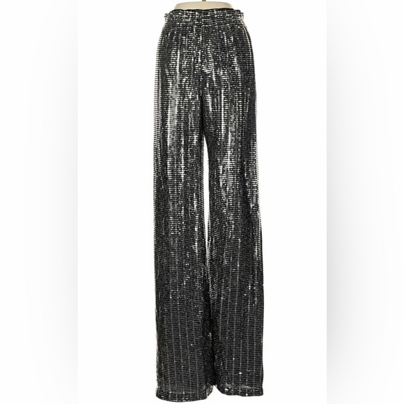 Alice + Olivia Pants - Alice + Olivia Black Sequin Wide-Leg Pants